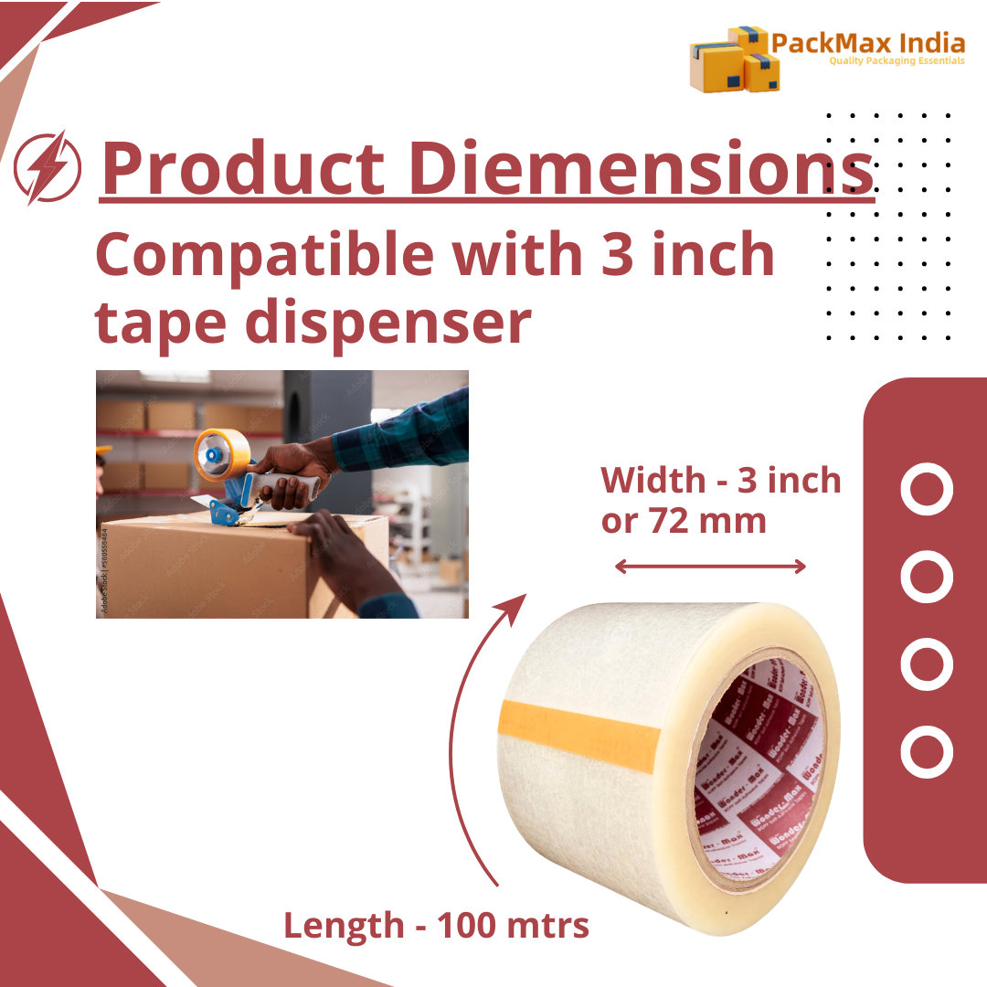 WonderMax® BOPP Transparent (3 inch x 100 mtrs) High-Strength Cello Packing Tape, For Home, Office, Industrial, Ecommerce box Packaging, Decorating & DIY - Image 3